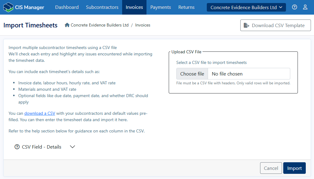 Timesheet Import